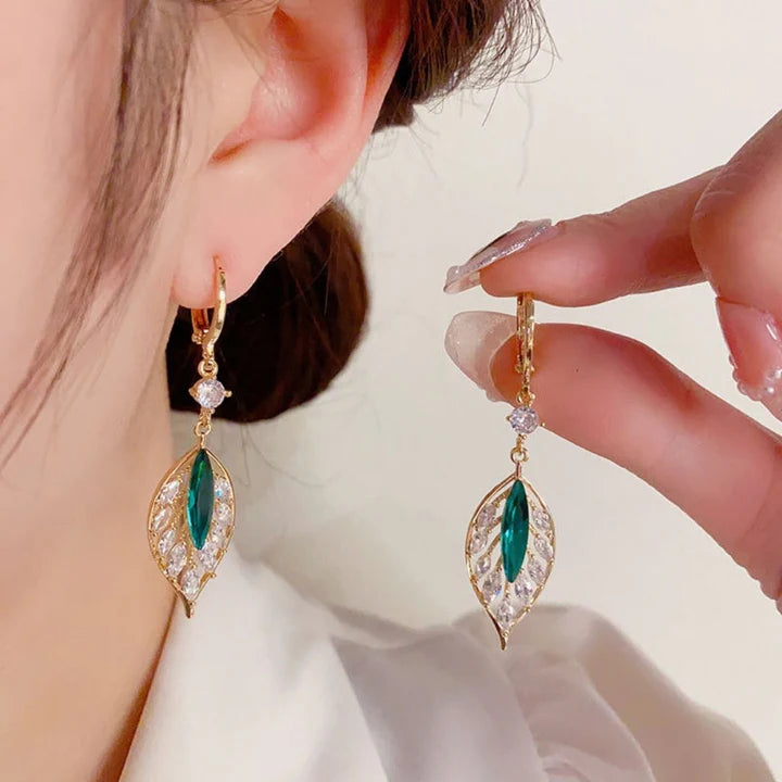 Aretes Hoja de Zirconia chapados - Shakti®