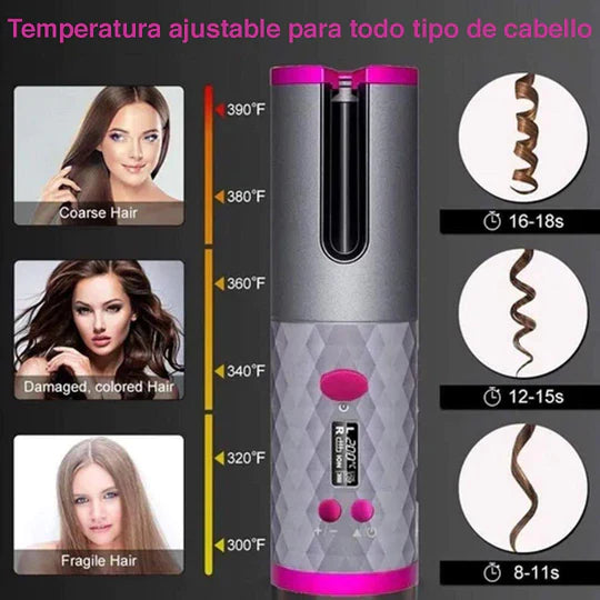 RIZADOR DE CABELLO AUTOMÁTICO PORTÁTIL RECARGABLE