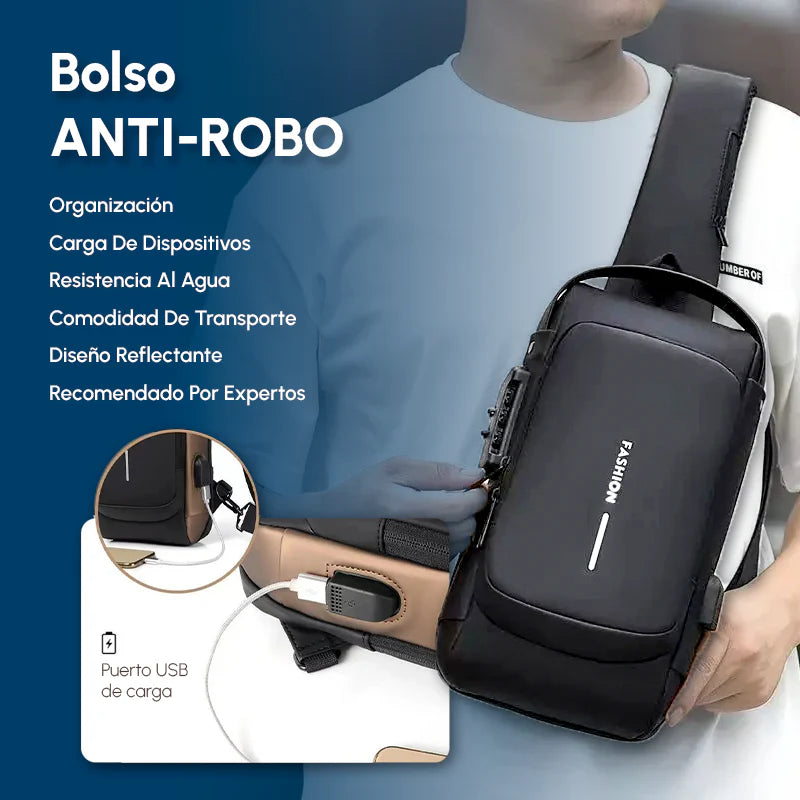 BOLSO IMPERMEABLE ANTIROBO CON PUERTO PARA CARGA