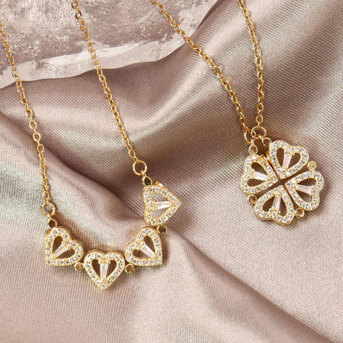 ☘🖤 Collar trébol de cuatro hojas desplegable en corazones 🖤☘