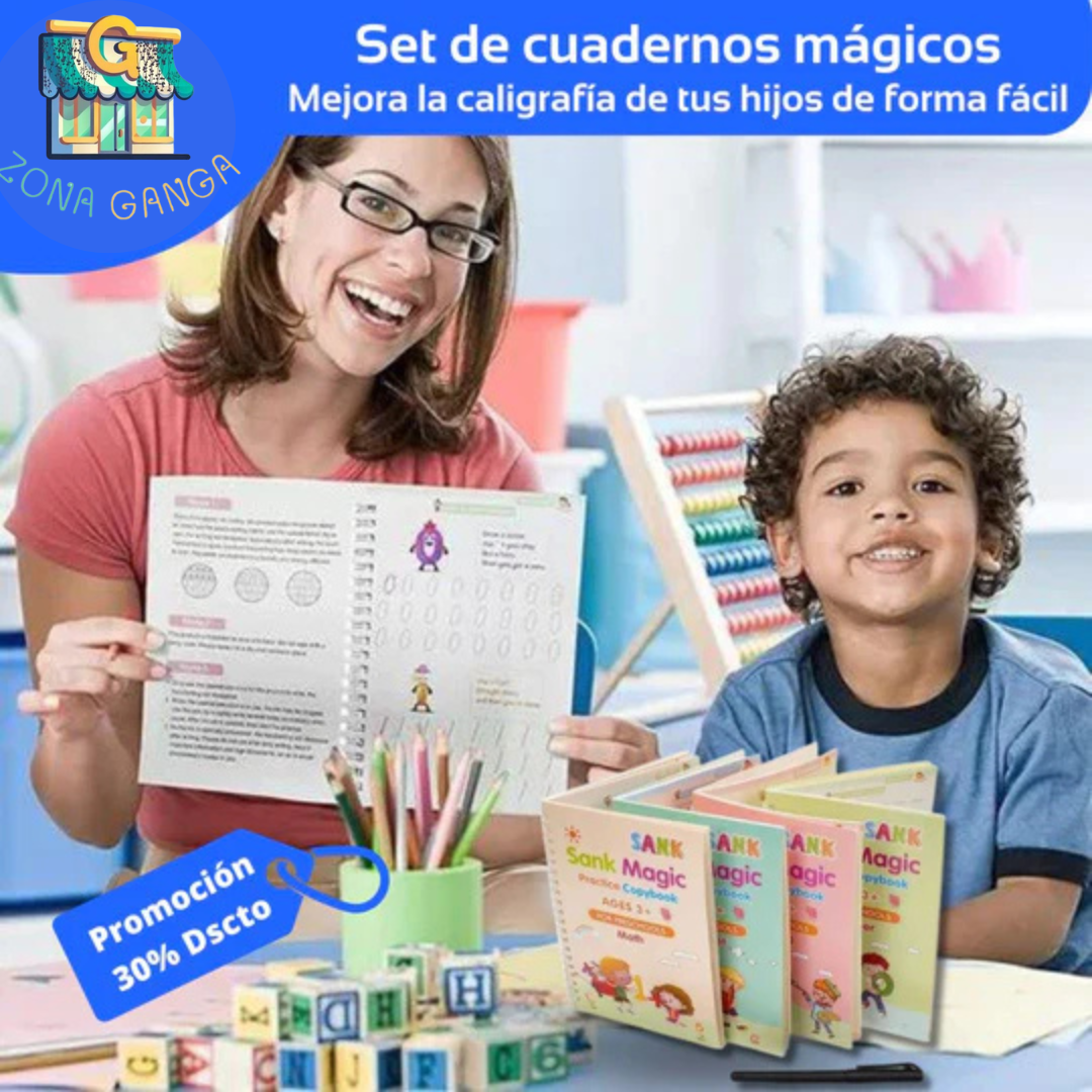 SANK MAGIC™ 4 Cuadernos Mágicos + 1 Bolígrafo Mágico + 8 Repuestos Gratis