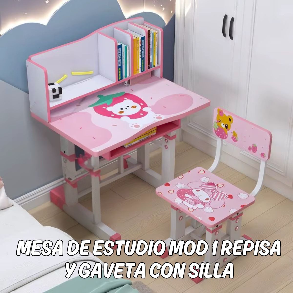 ¡El set de estudio que tus hijos van a amar! Silla + mesa con repisa y gaveta, en rosado o celeste 💗🩵